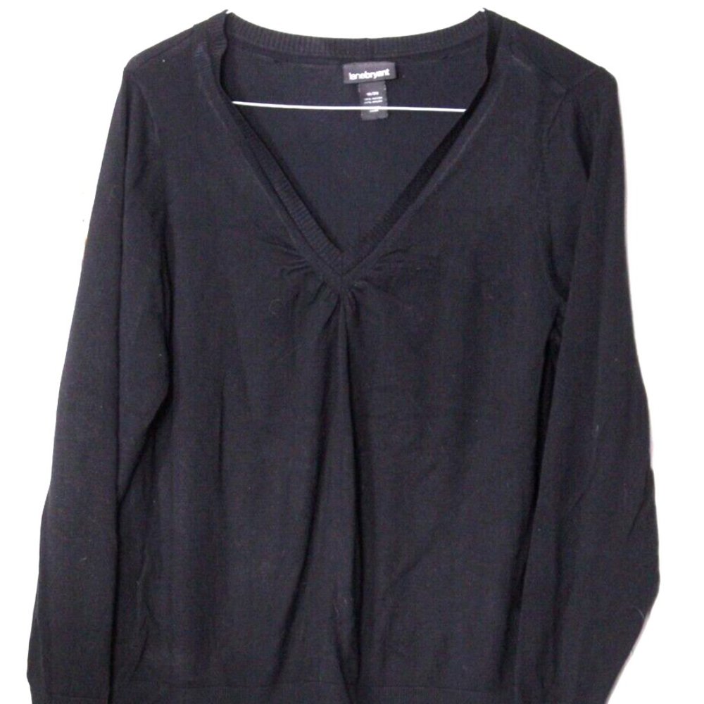 LANE BRYANT SWEATER ladies size 18/20 solid black gathered v neck long sleeve